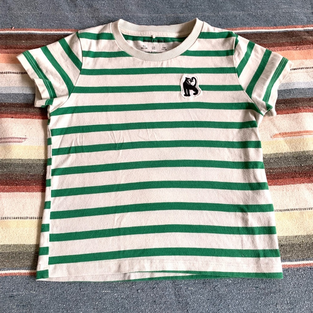 Mini Rodini Green Stripe Panther Patch SS Tee 3T